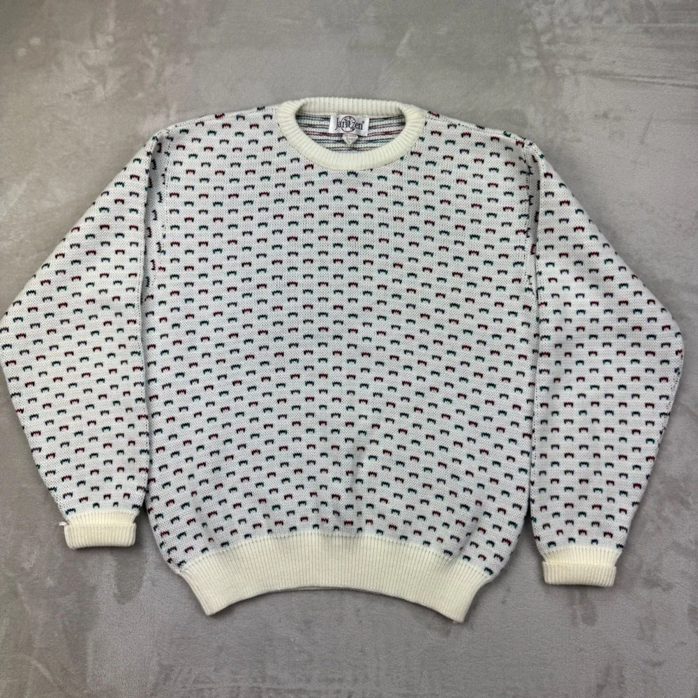 Vintage Jantzen Sweater Mens Large White Pattern‎ Crewneck Vintage 90s preppy